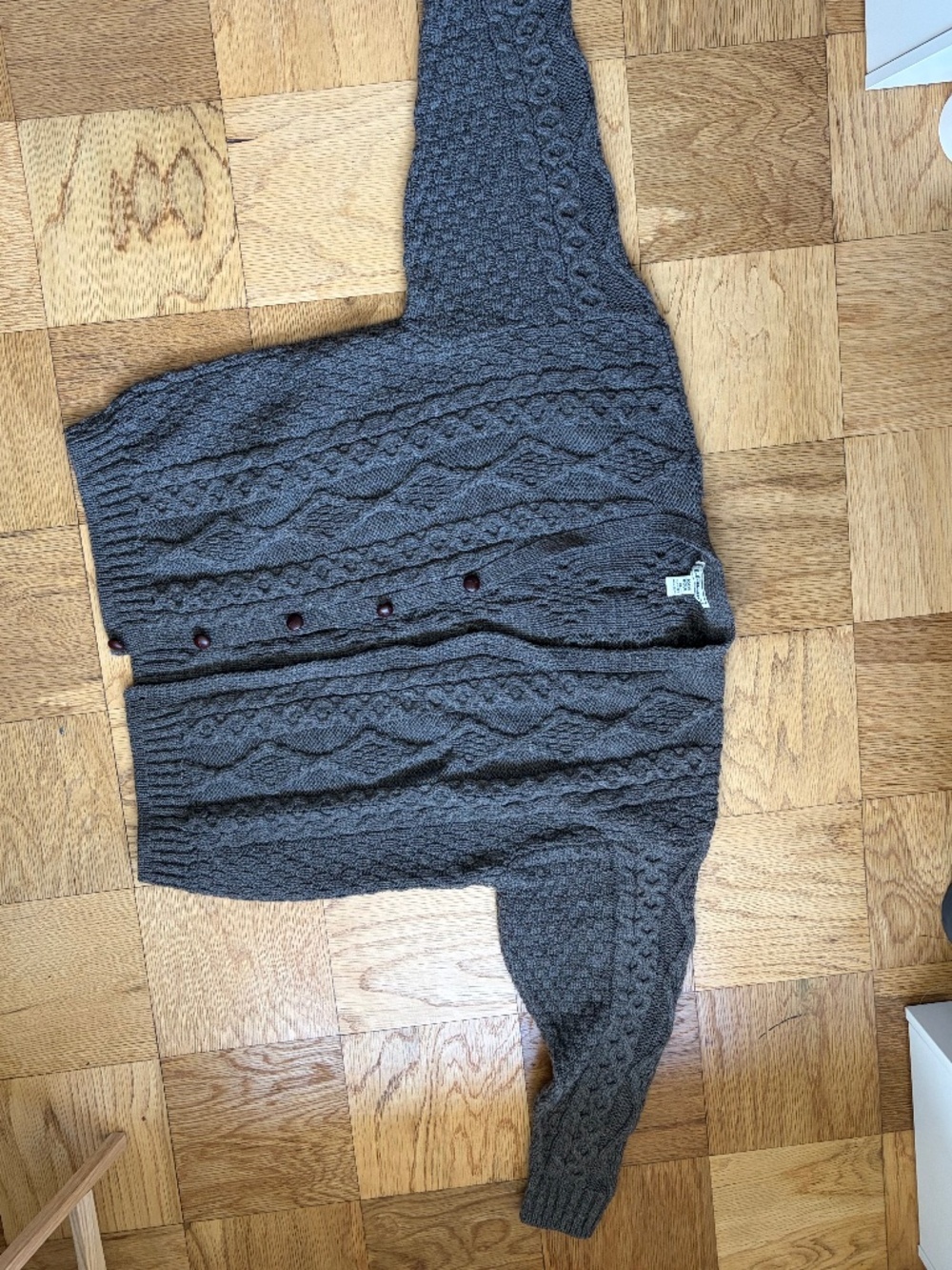 L.L. Bean Men's Chocolate Cable Knit vintage Cardigan - Picture 7 of 10
